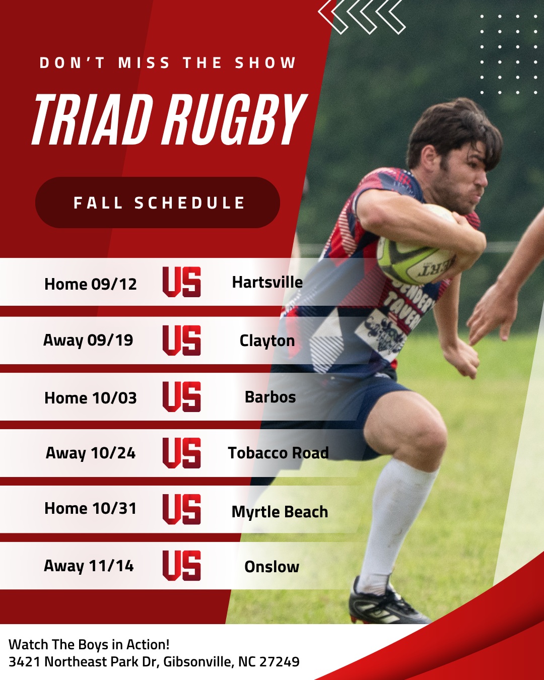 Triad Rugby 2026 fall match schedule